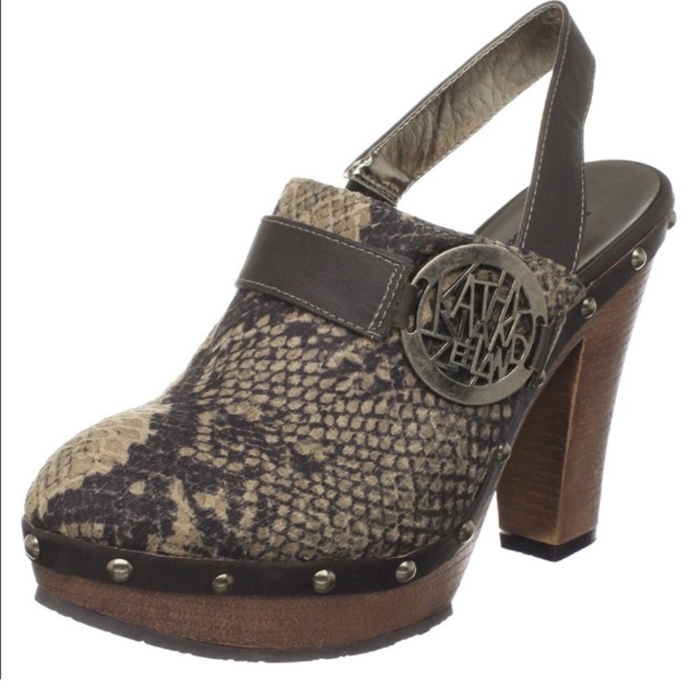 Like New! KATHY VAN ZEELAND Elsie Slingback Clogs, Snakeskin, Size 7.5